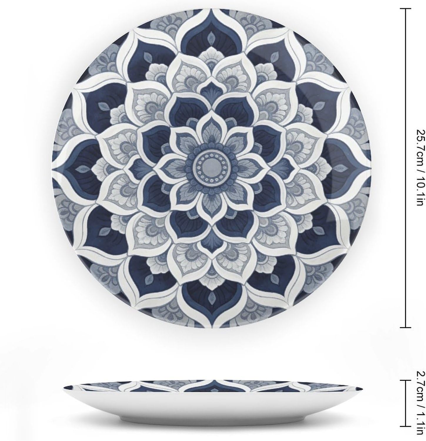 Mandala Navy Blue Ceramic Display Plate Decorative Round Hanging Bone China Plate with Display Stand for Kitchen Dining Room Wine Cabinet Home Décor Art Decoration 10inch image 2