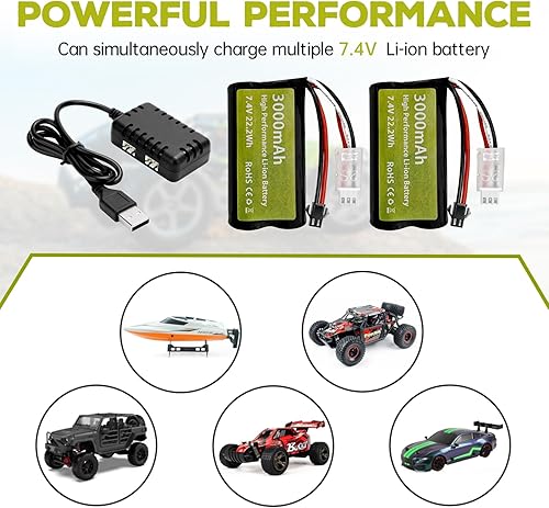 Miniatura 2 de sea jump Batería de iones de litio de 7.4 V 3000 mAh 15C 2S con enchufe SM-2P y cargador 2 en 1 adecuado para H105 H103 H101 RC Ship MN D99 D99s D90