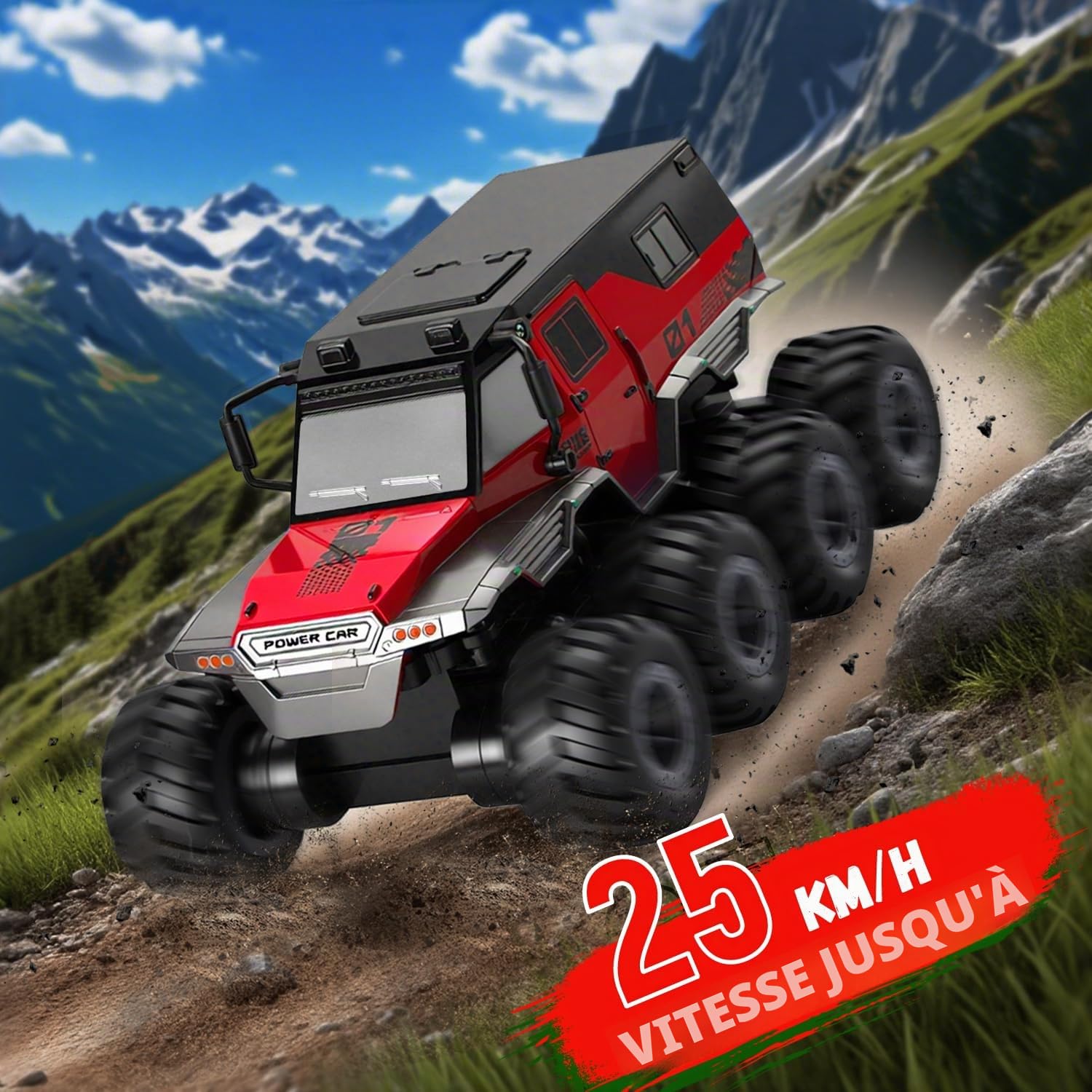 PAISHENKEJI Voiture RC Voiture télécommandée - Camion RC 8wd Jouets Automobiles Camion amphibie Tout-Terrain télécommandé Drift Crawler 2,4 GHz pour Enfants de 6, 7, 8, 9, 10, 11 et 12 Ans Cadeaux