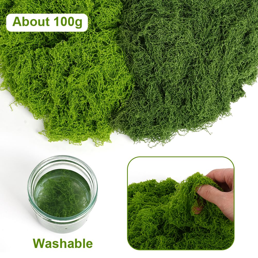 OFFCUP 100g Muschio Stabilizzato Muschio Finto per Decorazioni Muschio Artificiale Muschio Decorativo Lichene Stabilizzato Riutilizzabili per Modellismo Acquari Casa(50g Verde Chiaro+50g Verde Scuro)