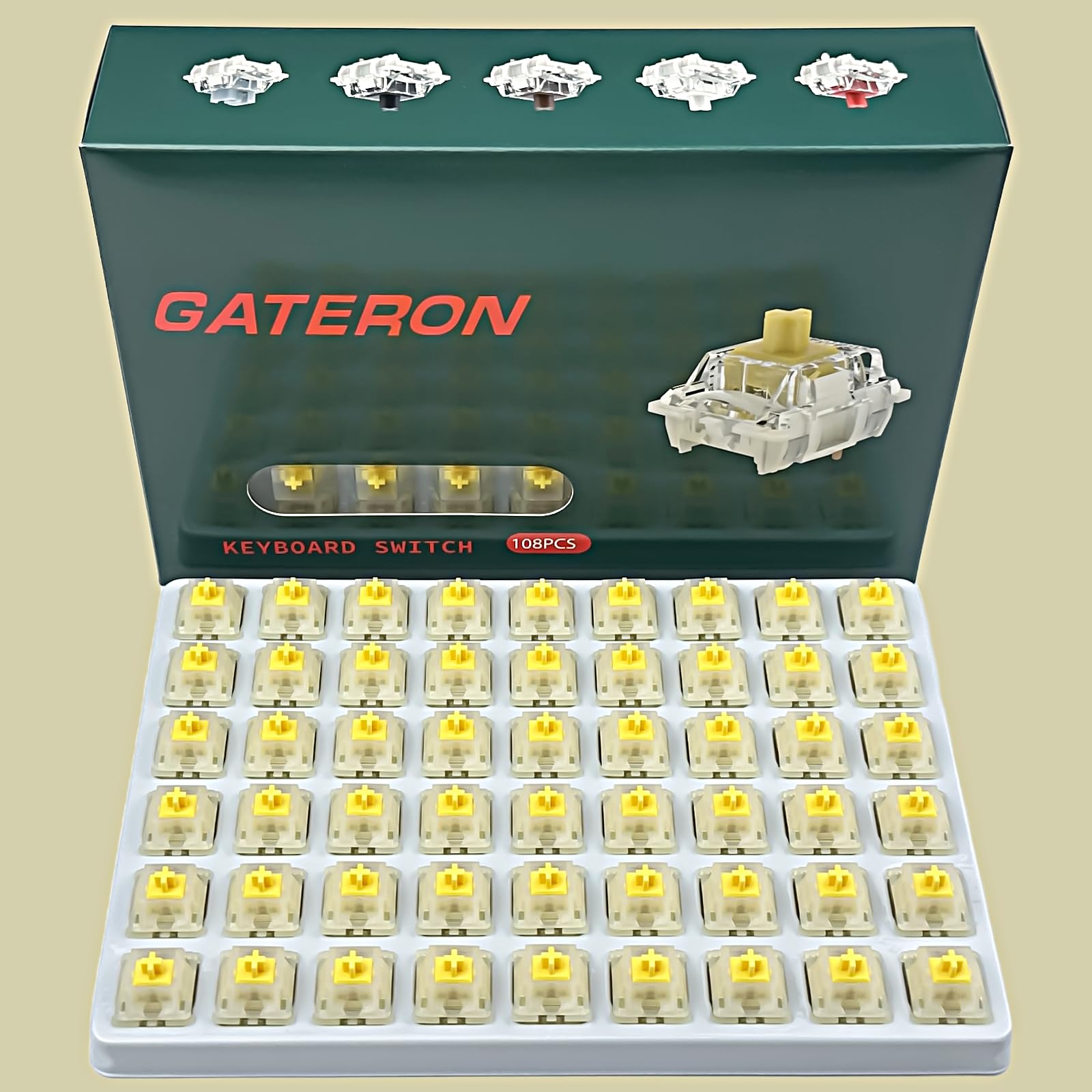Gateron Schakelaars Melkachtig Geel Mechanisch Toetsenbord Geel 5pins voor Al MX Mechanisch Toetsenbord (108 stuks, Bruin