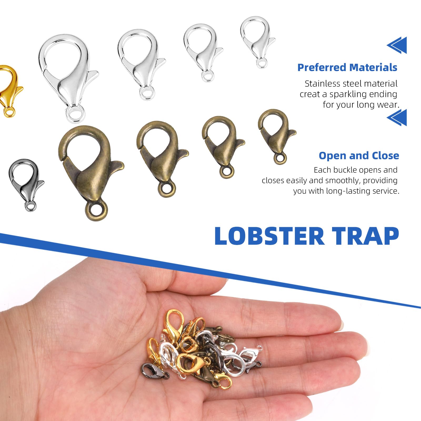 Glarks 152Pcs 12mm 14mm 16mm 18mm Zinc Alloy Lobster Claw Clasps Sliver Gold Bronze Gun-Black DIY Necklace Fastener Hook for Bracelet Necklace Jewelry Making - Image 4