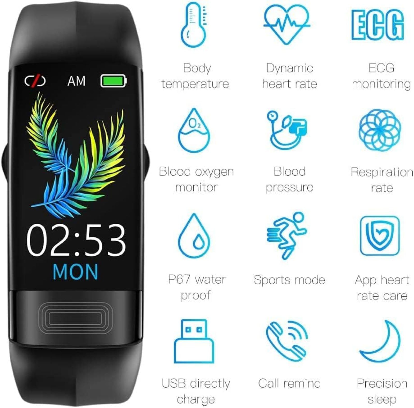Orologio Intelligente con Rilevamento della Temperatura, Monitoraggio ECG + PPG, Frequenza Cardiaca/Pressione Sanguigna/monitoraggio Dell'ossigeno, Contapassi per Esercizi Promemoria Intelligente,
