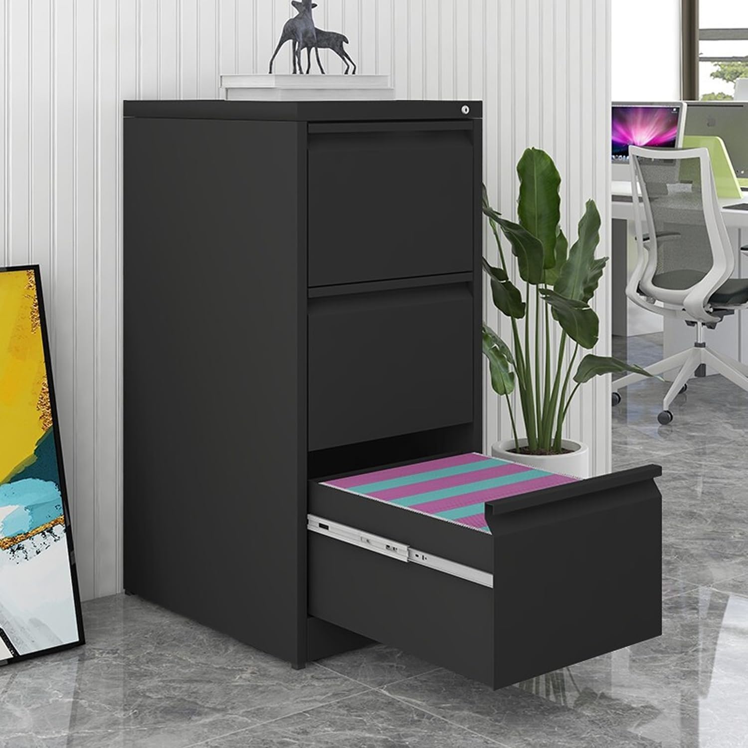 3 Drawer File Cabinet with Lock Metal Vertical Storage Cabinet for A4 Legal/Letter Size,Assembly Required (Black, 3 Drawer)