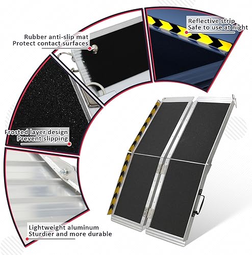 Miniatura 4 de PENSUN Rampa para silla de ruedas de 4 pies, rampas de umbral de 48 pulgadas de largo x 29 pulgadas de ancho, rampas para sillas de ruedas plegables