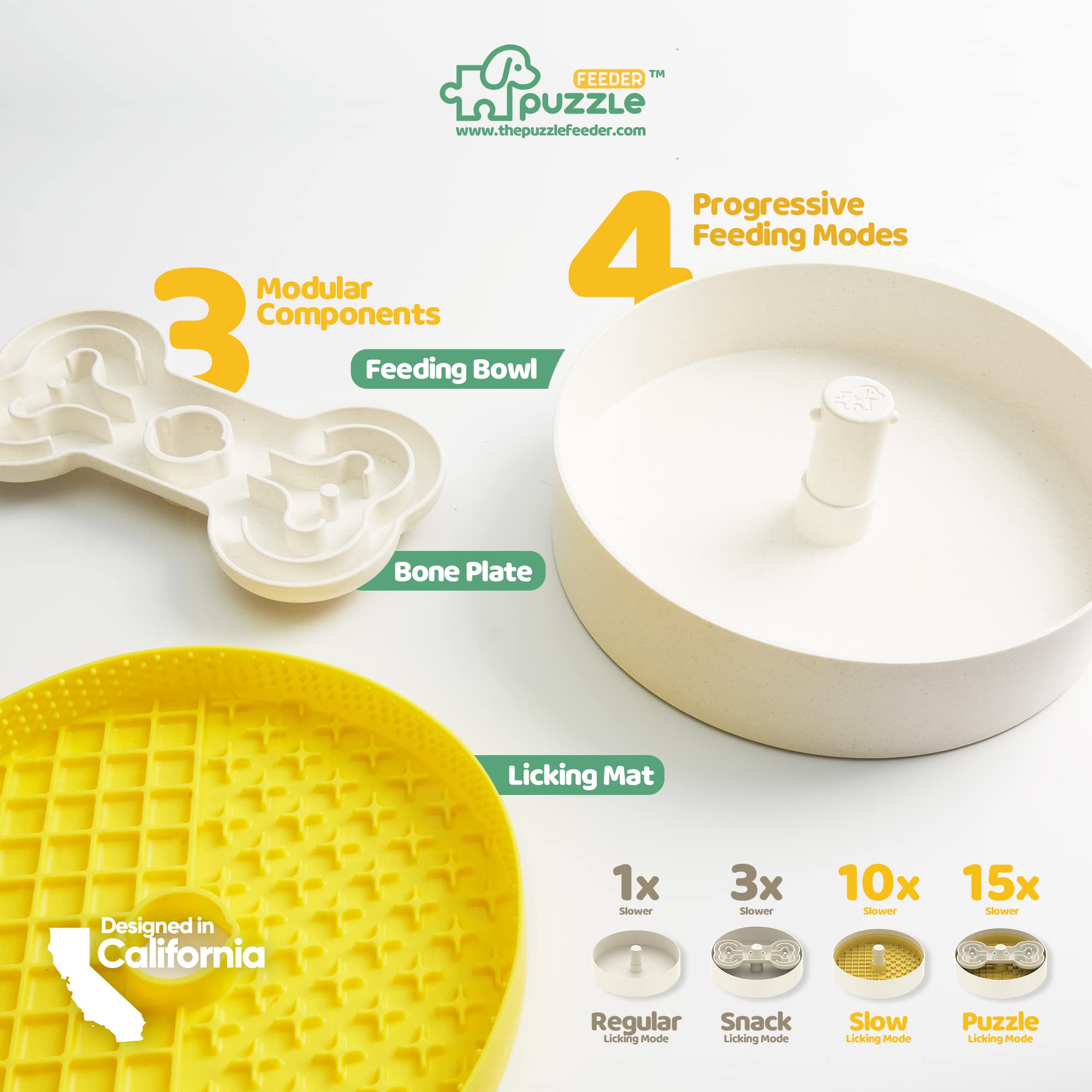 Puzzlefeeder Slow Feeder Hundenapf mit Leckmatte für Hunde, für kleine und mittelgroße Hunde, einfach zu waschen, spülmaschinenfest, gelb