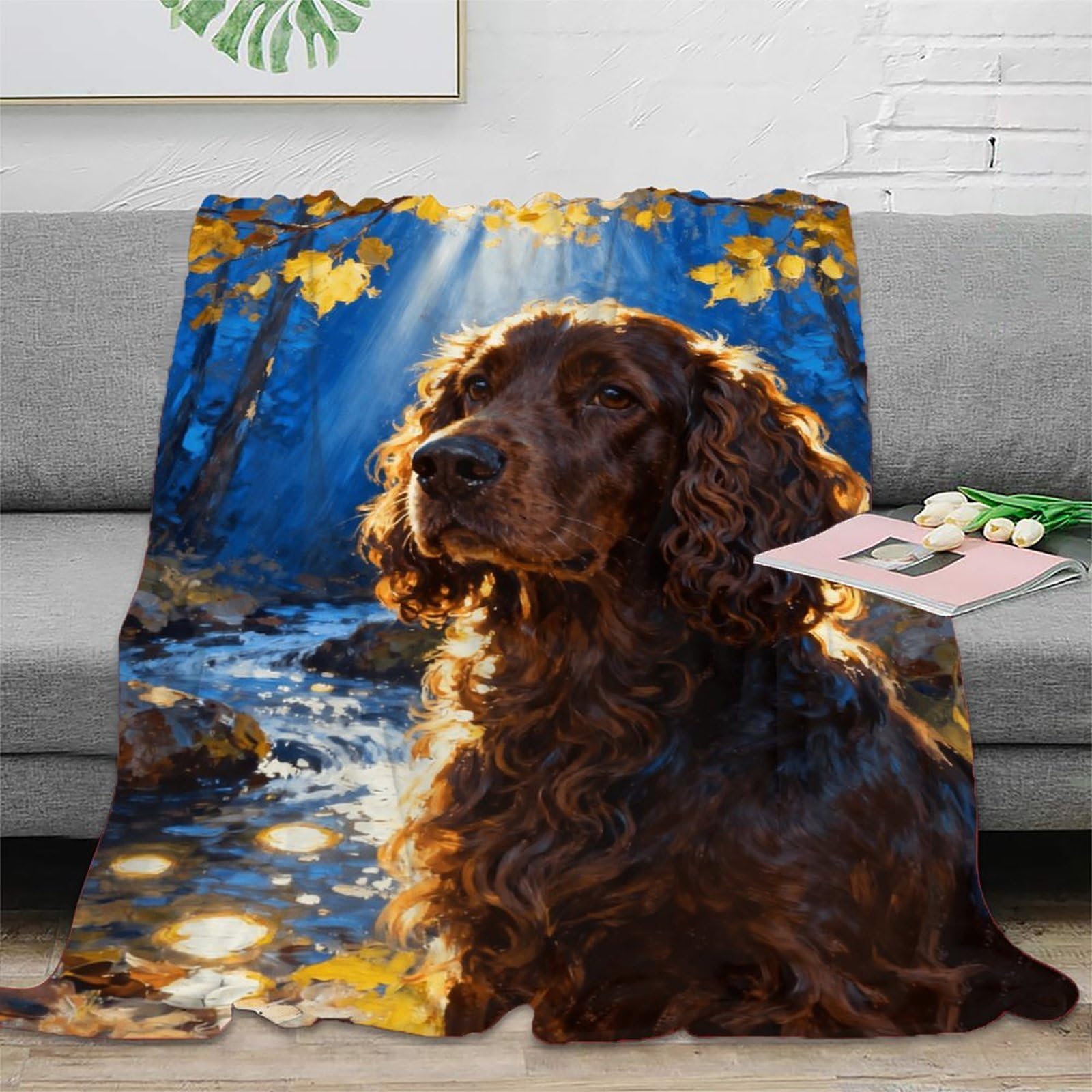 WXLWHR English Cocker Spaniel Fleece Throw Blanket, Super Soft & Cosy Flannel, Woods Stream Blanket, For Sofa/Couch, Bed Unique Gift For Adults/Kids 50x60inch(127x152cm)
