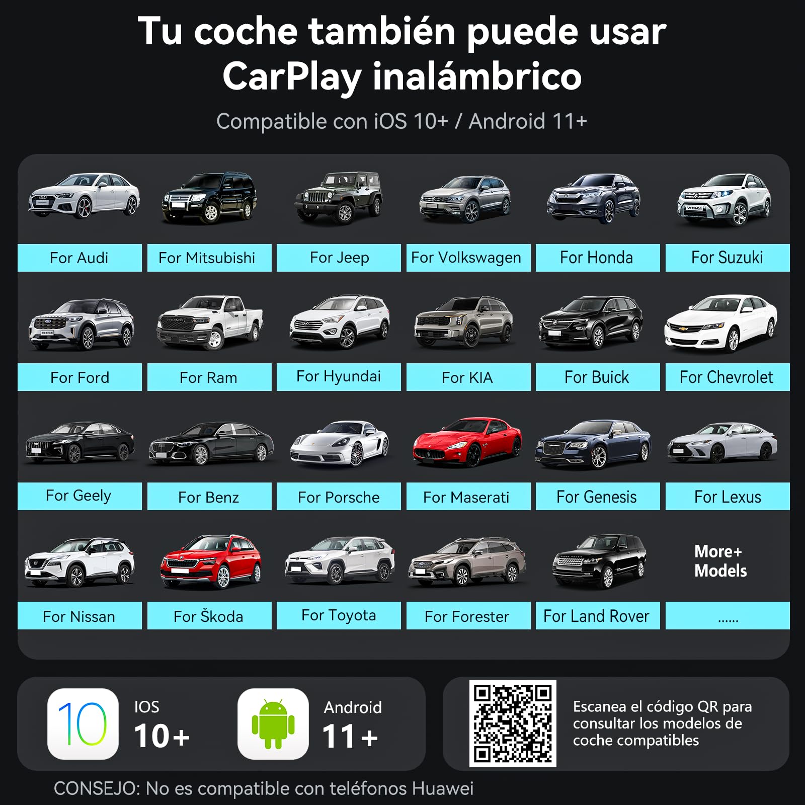 Veout CarPlay Inalambrico, Adaptador inalámbrico CarPlay 2 en 1 Mejorado para 2026, Compatible con Apple iOS 10+ y Android 11+, con Wi-Fi 5G y Bluetooth 5.8 Integrados, CP y AA, Plug and Play