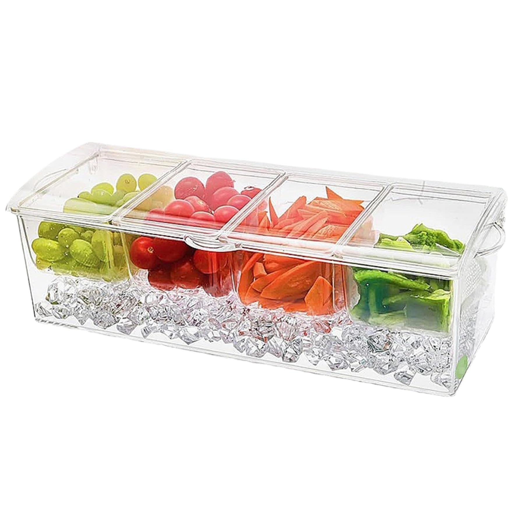 Kühler Gewürzserver mit Deckel klarer Gewürz Caddy mit 4 abnehmbaren Kompartimenten Eis gekühlte Servierschale mit Griff für Obstsalat -Snack -Taco -Sauce
