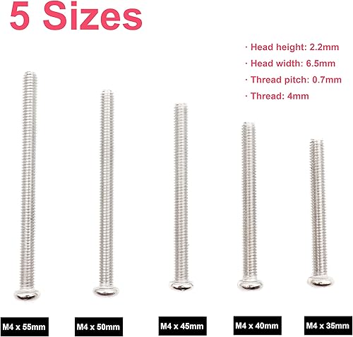 Miniatura 3 de cSeao 100 tornillos de máquina Pan Phillips Head M4, kit surtido de acero inoxidable 304, M4x35mm 1.575 in 1.772 in 1.969 in 2.165 in