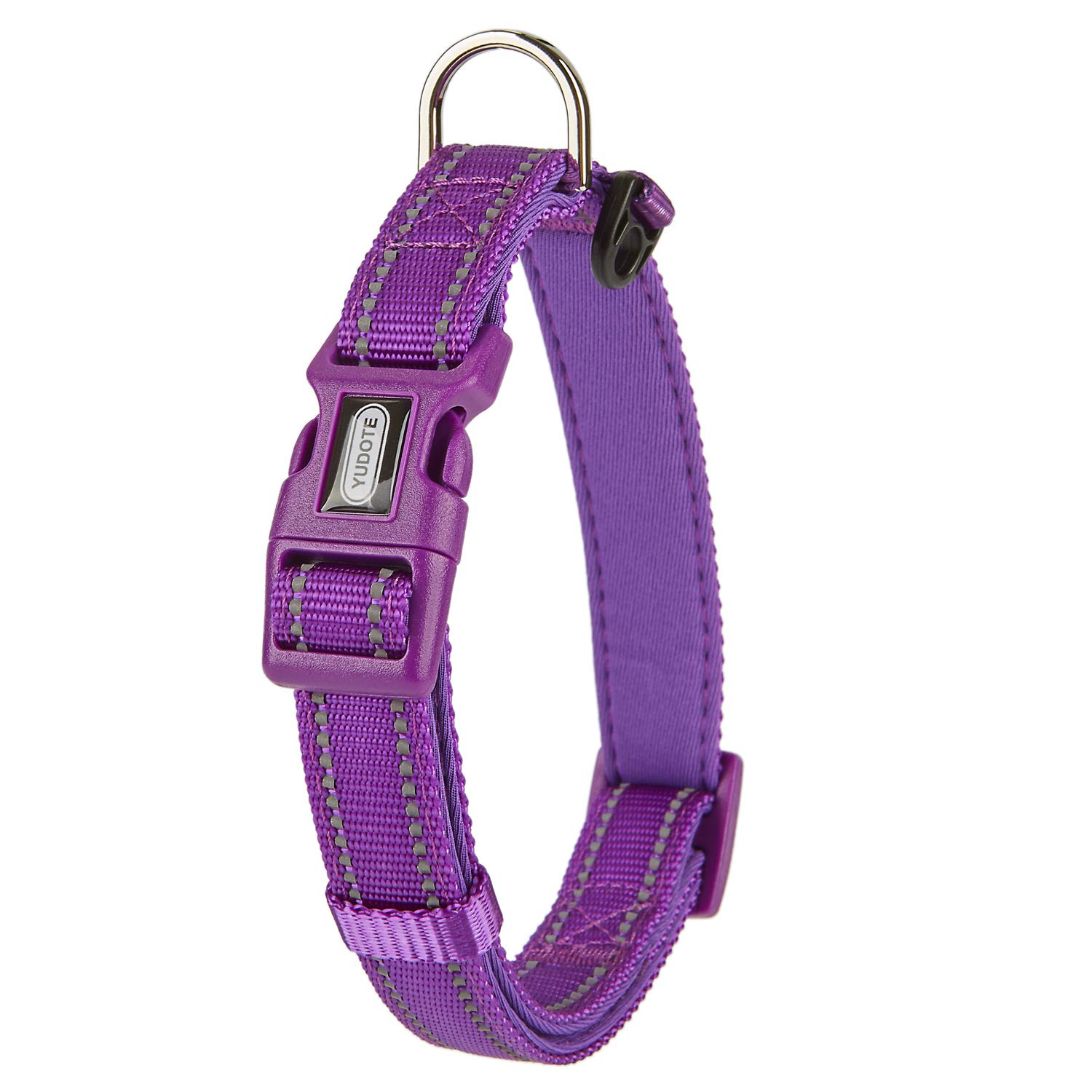 YUDOTE Collare per cani grande e resistente tessuto in nylon riflettente con fodera imbottita in neoprene morbido e confortevole per cani di grande taglia Uso quotidiano,Viola vibrante