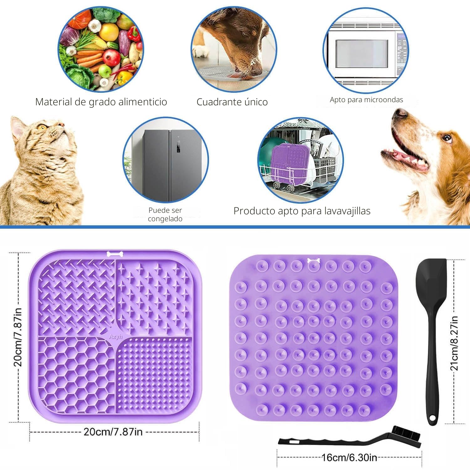 Azyh 2 Alfombrillas para Lamer Perros y Gatos con Ventosas 20X20cm, Alimentador Lento para Aliviar la Ansiedad, Juguetes, Tapete de Alimentación para Mantequilla, Yogur, Maní