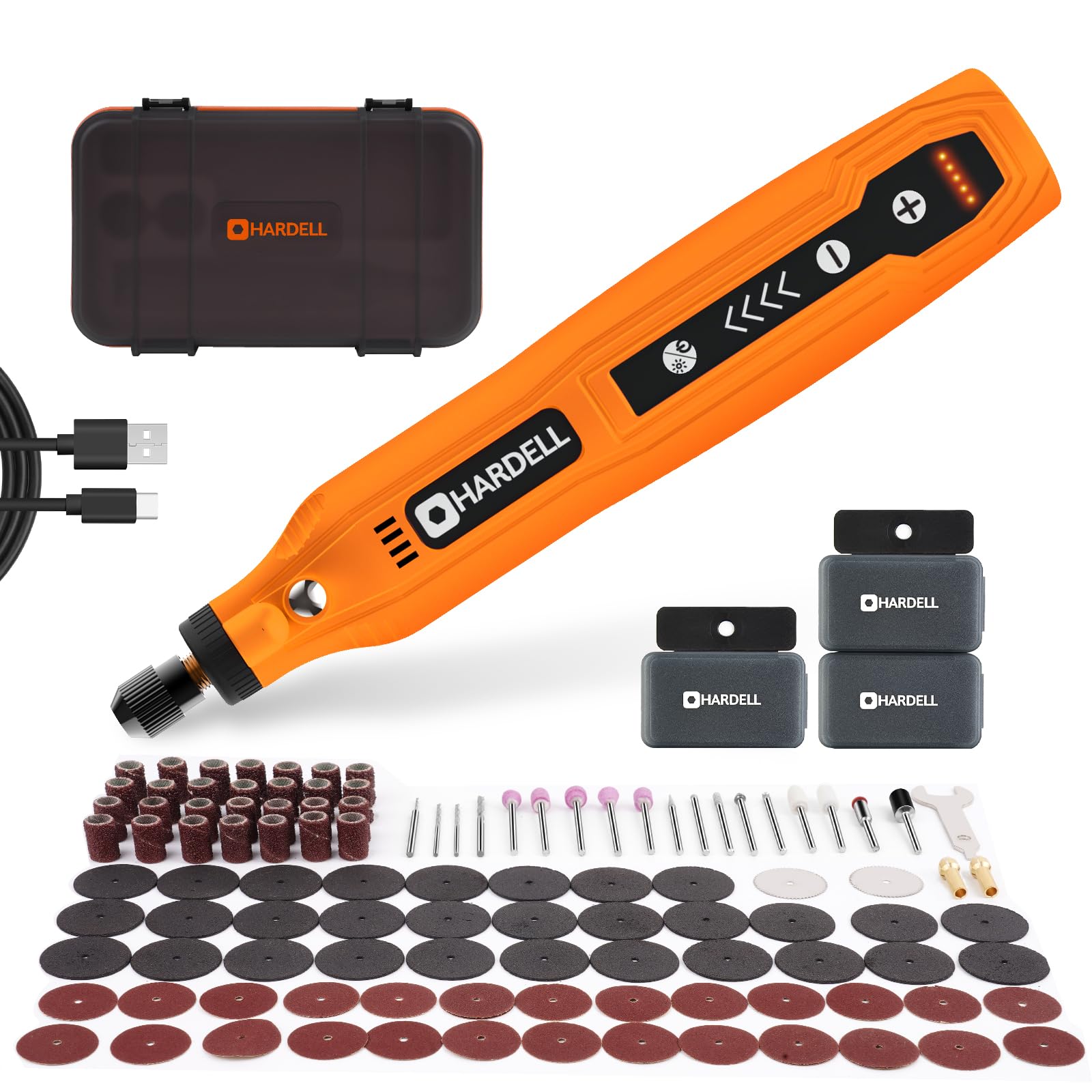 HARDELL Utensili multifunzione a batteria (129 pezzi con case) arancione