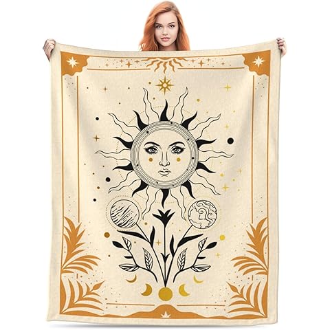 Sun Throw Blanket, Boho Celestial Astrology Blanket Aesthetic, Soft Warm Lightweigh...