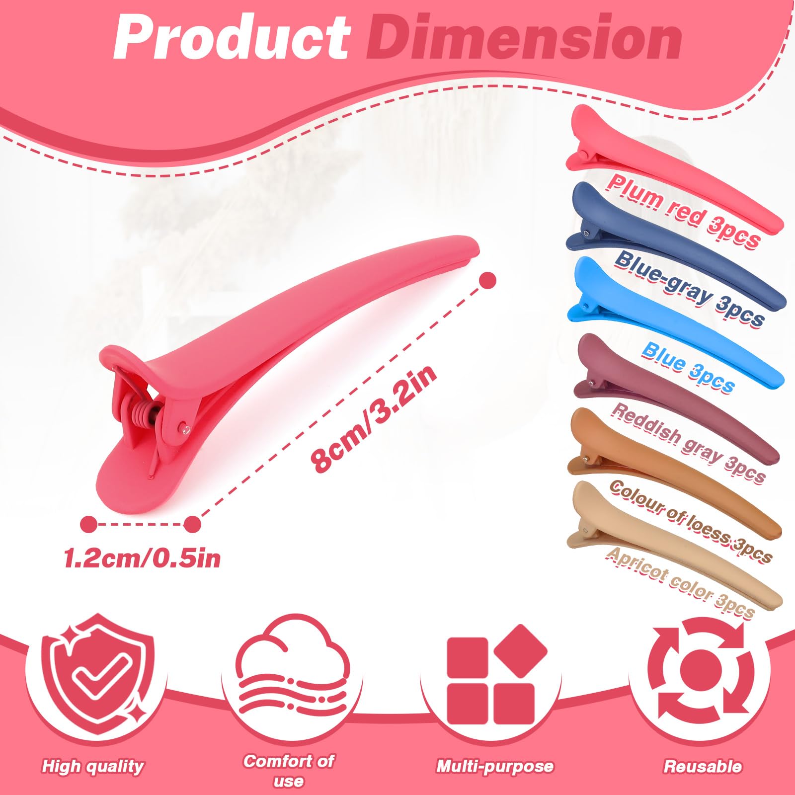 LELE LIFE 18Pcs Alligator Hair Clips for Styling Non Slip Matte Duck Billed Hair Clips Hair Roller Clips for Women Makeup Salon Hairdresser Sectioning (6 Colors B) - Image 2