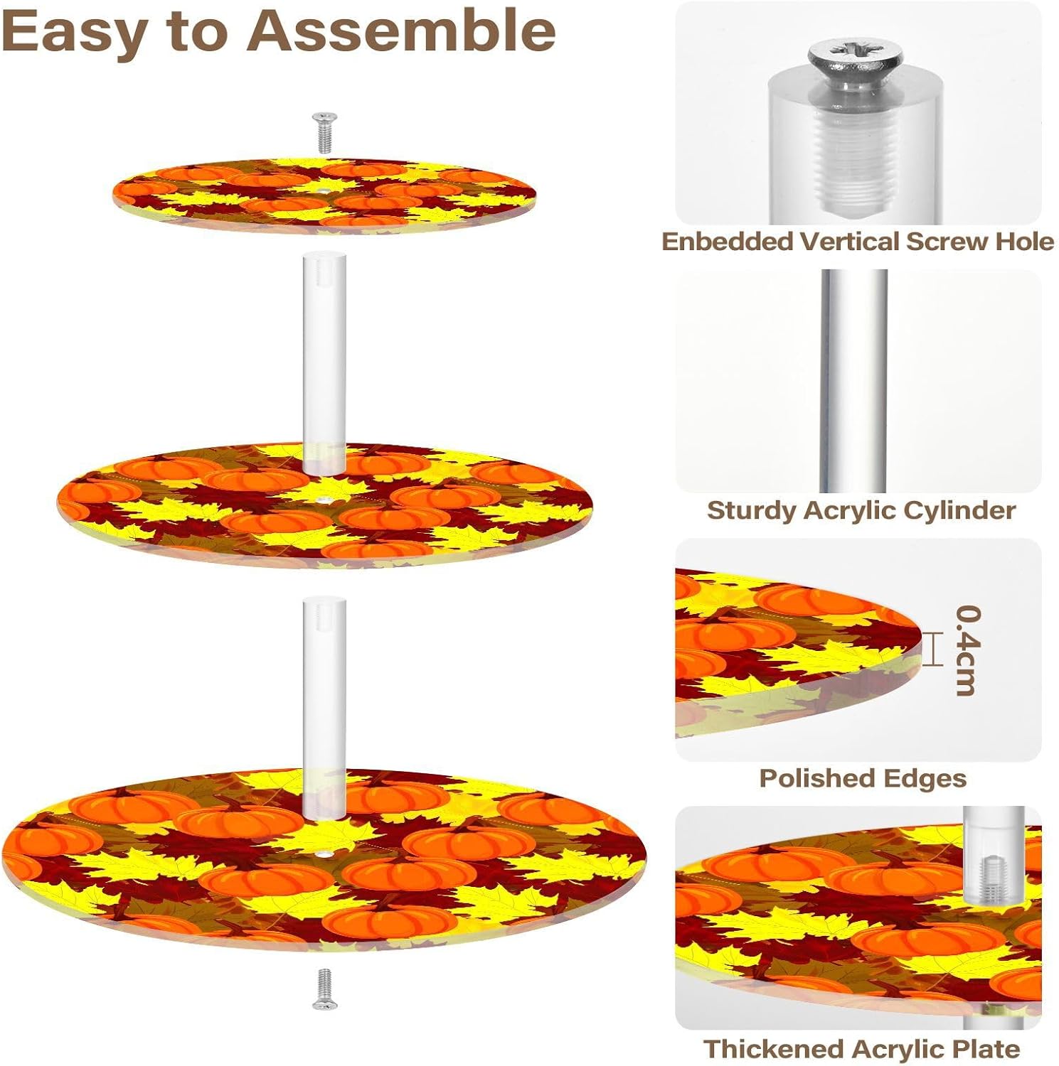Autumn Fall Pumpkin Maple Leaves Thanksgiving 3 Tier Acrylic Cupcake Stand, Cupcake Stand for 34 Cupcakes for Weddings,Christmas,Holidays,Parties,Birthday,Printed Cupcake Tower 23301090