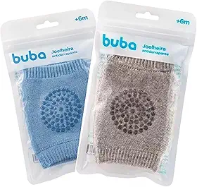 Joelheira Para Bebe de Proteção Para Engatinhar Antiderrapante - 2 PARES -Buba Baby (Azul/Cinza)