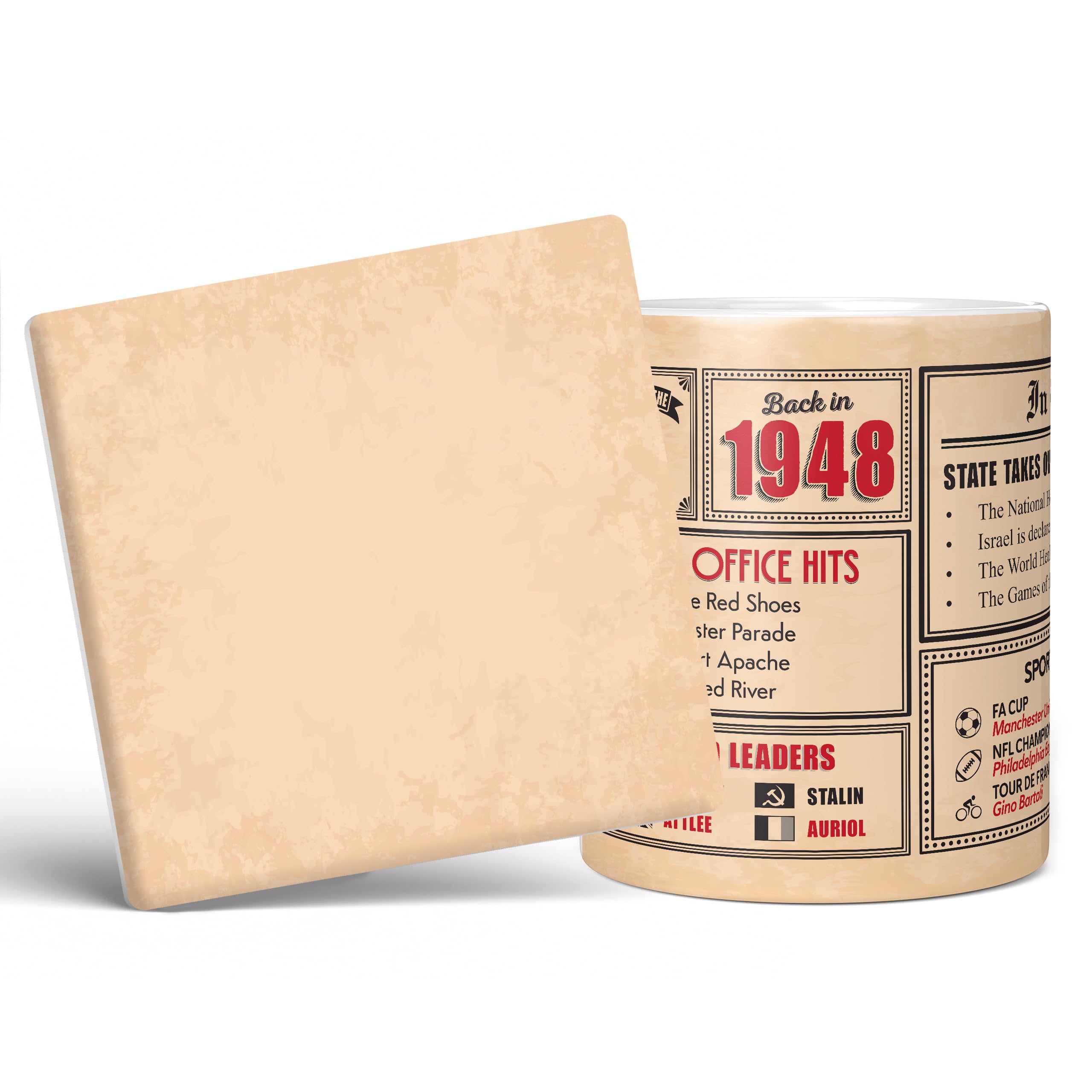 Mug Monster - 78th Birthday Gift - Back in 1948 in This Year Mug, Present for Men and Women, Birthday Gifts for Women, Birthday Gifts for Men, 78th Anniversary Present, 11oz White Mug & Coaster
