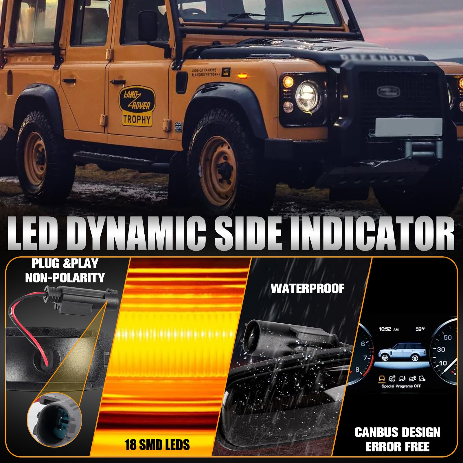 Frecce Laterale Dinamico a LED per Rove-r Discovery 2 Defernder Freelander 1，Indicatore di Direzione Dinamico a LED 2 Pezzi Nero