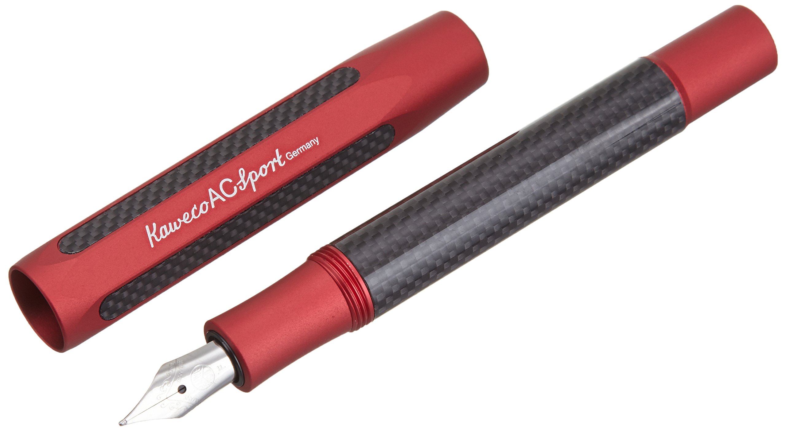 KawecoAC Sport Fountain Pen Red Aluminium and Carbon I Exclusive Fountain Pen for Ink Cartridges Including Gift Metal Box I Fountain Pen I Nib Width F (Fine)