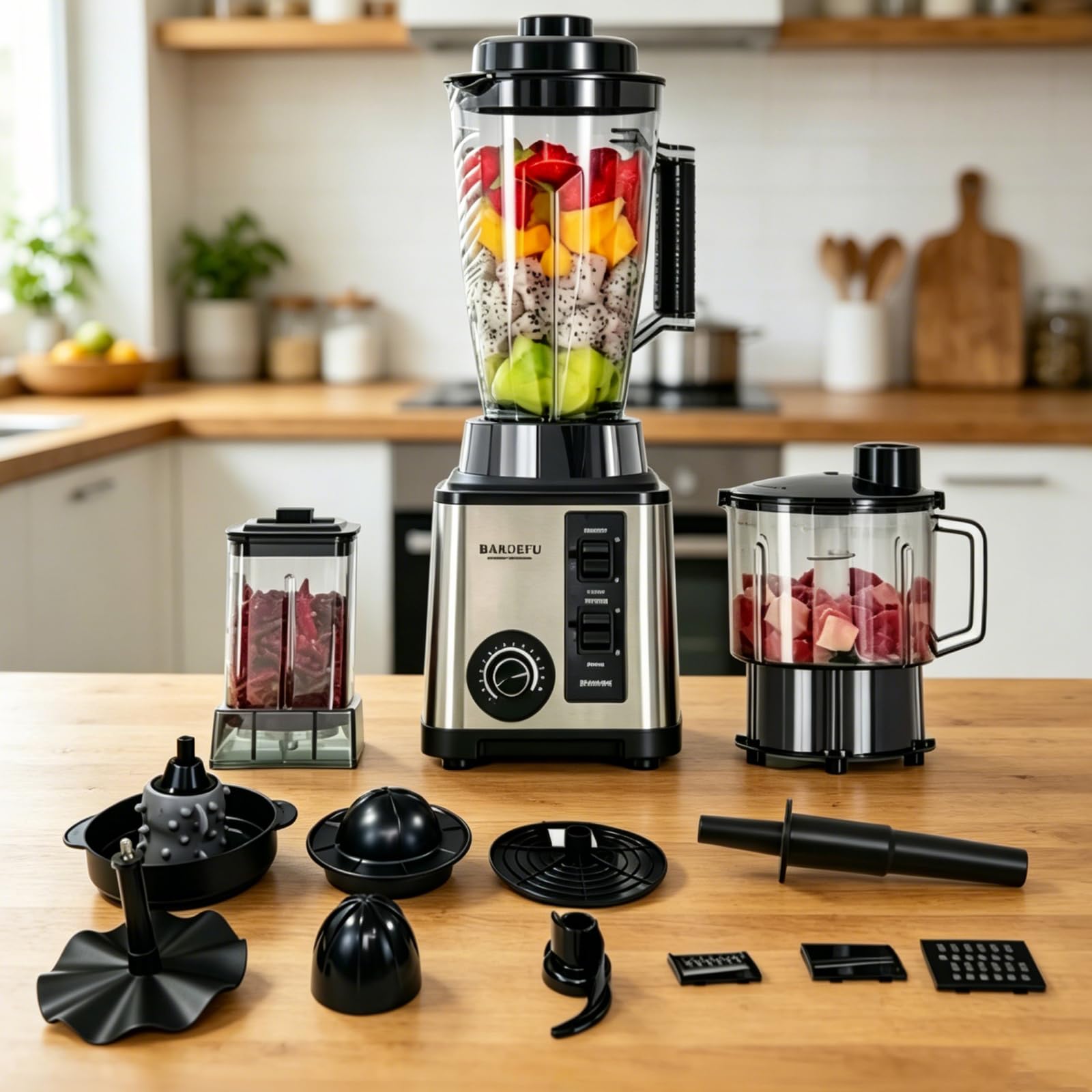 Mixeur multifonction 8-en-1, mixeur de table avec bols de 2 L et 3 L, mixeurs sur socle haute puissance, 15 vitesses, mixeur haute puissance pour smoothies, milk-shakes, glace pilée et fruits congelés