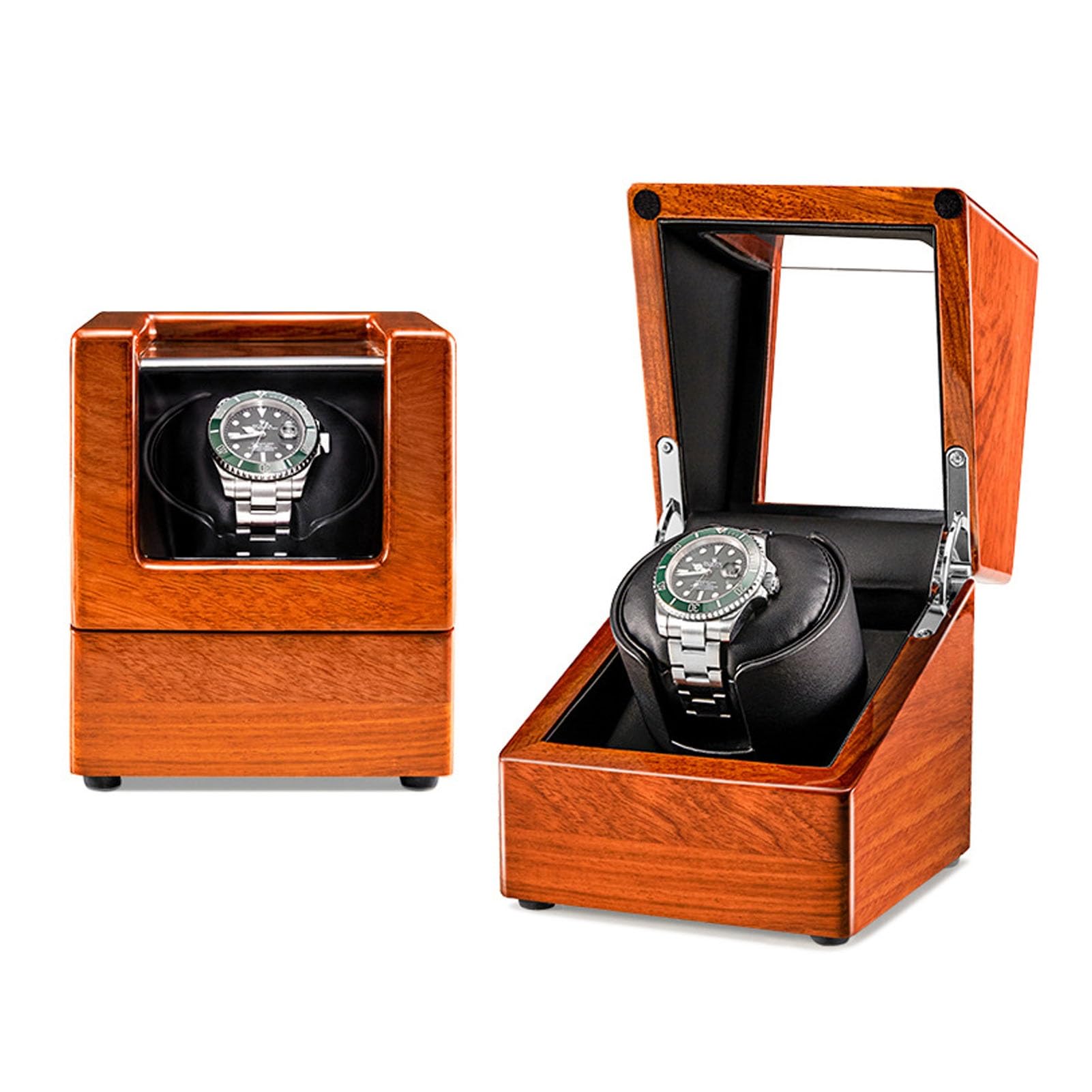 MYUYEE Single Automatic Watch Winder Wood Shell Piano Paint Exterior With Soft Flexible Watch Pillow And Quiet (Black-1+0)