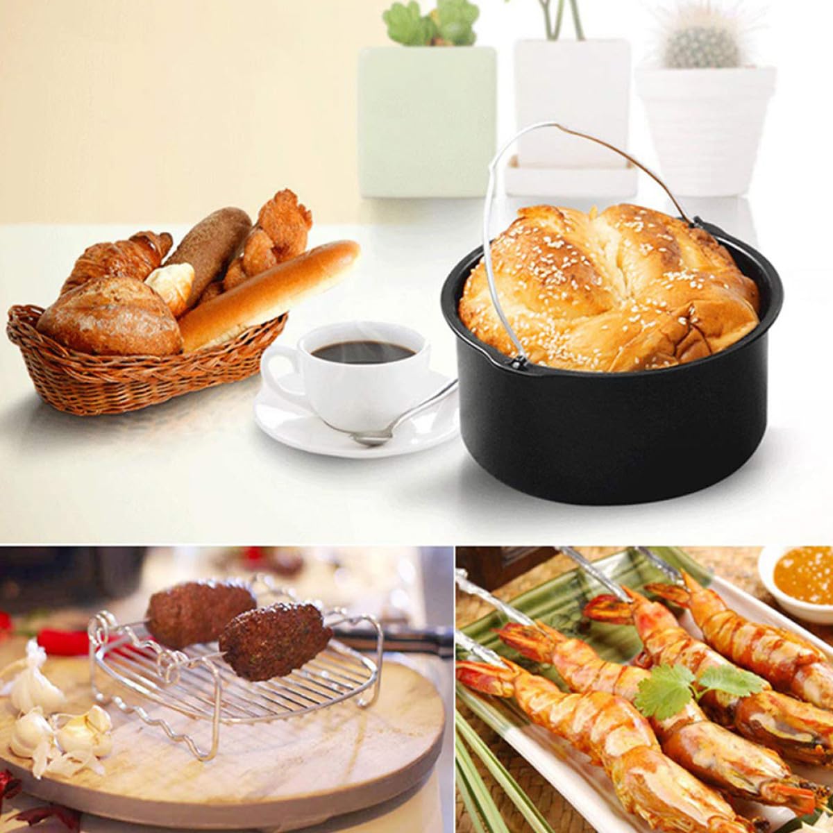 6 Stück Backset für Heißluftfritteuse 6 Zoll Antihaft Kuchenform Pizzapfanne aus Lebensmittelechtem Material Vielseitiges Zubehör für Backen Kochen und Grillen