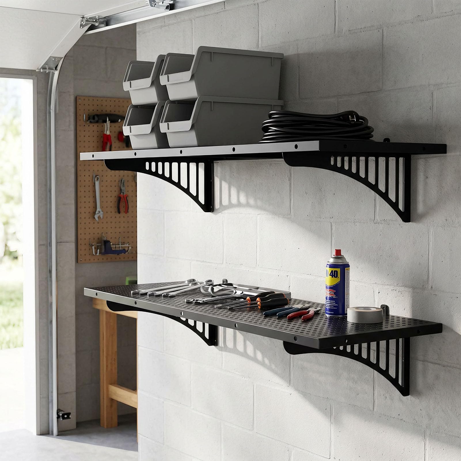 Estante de Pared para Garaje de 500 Libras, Resistente, Negro