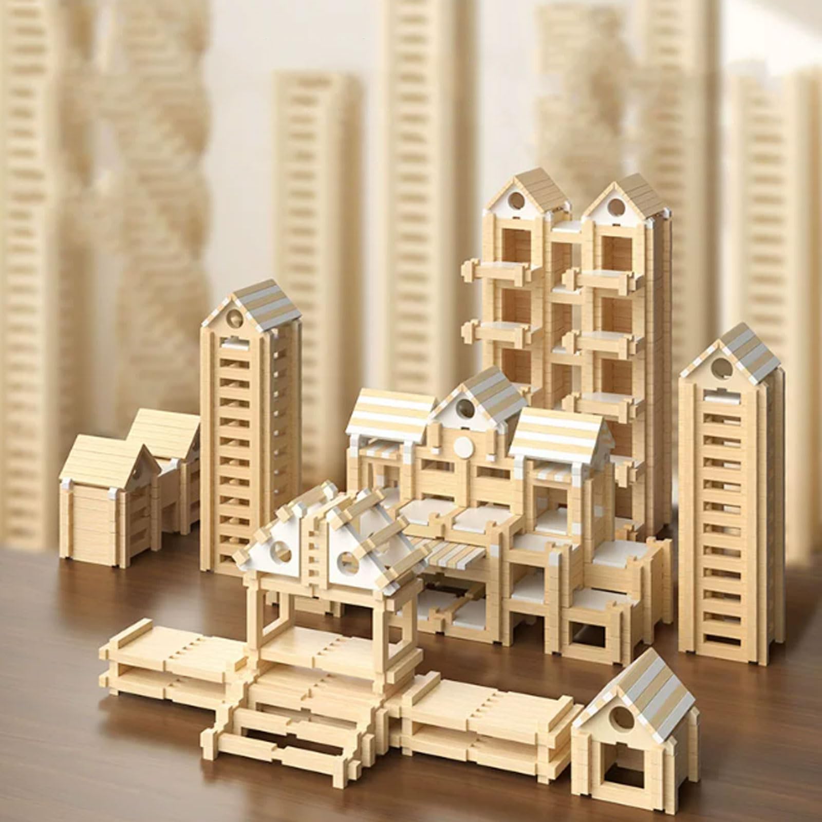 Set di Blocchi da Costruzione in Legno Montessori | Giocattolo da costruzione di case STEM, giocattolo creativo di finzione architettonica