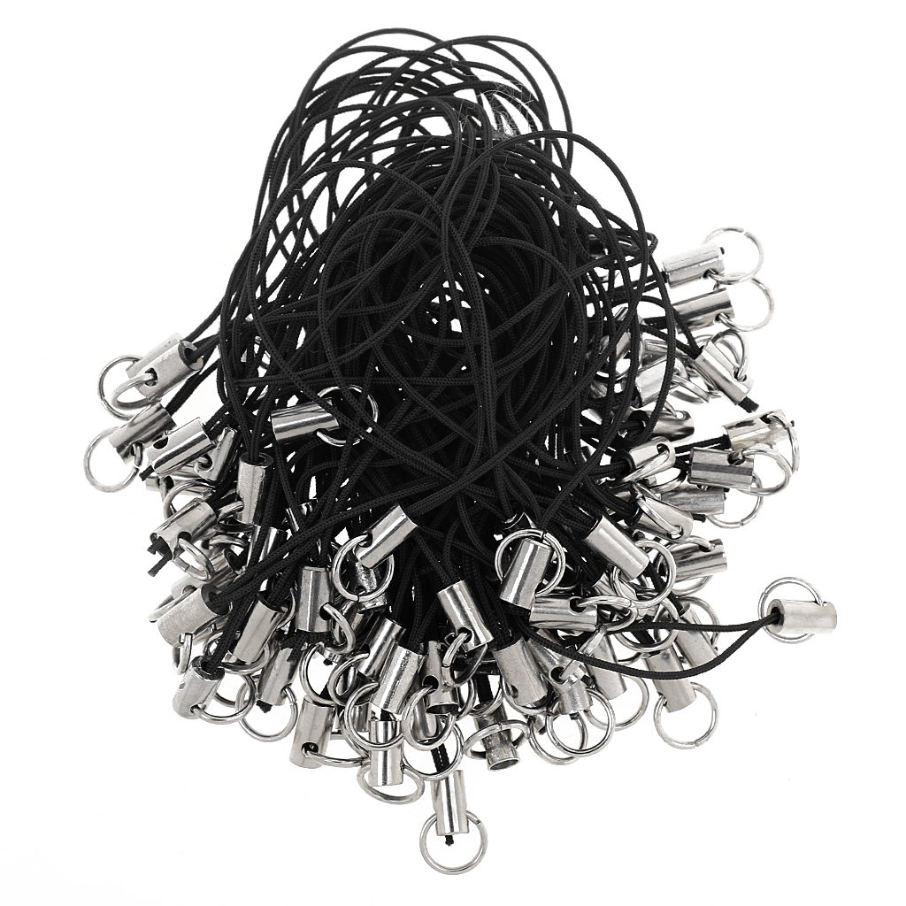 100x Cell Phone Straps Strings Jump Ring End Lariats Black