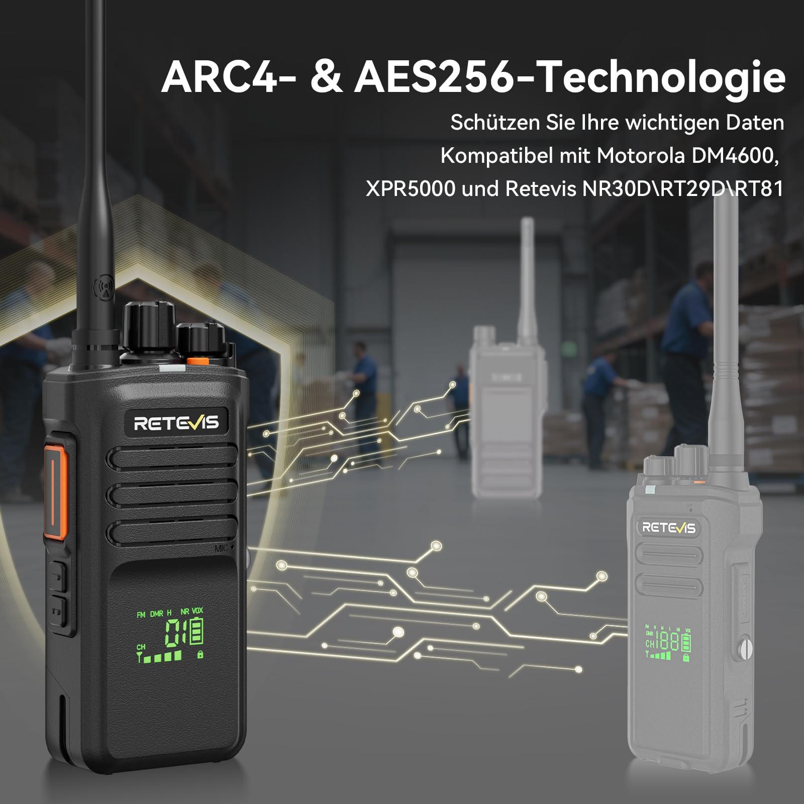 Retevis NR40 DMR Funkgerät, Wasserdicht Walkie Talkie Große Reichweite | Professionelles Handfunkgerät mit 2800mAh, Stoßfest & Klarer Klang, für Bau Fabriken Hersteller, Schwarz, 2 Stück