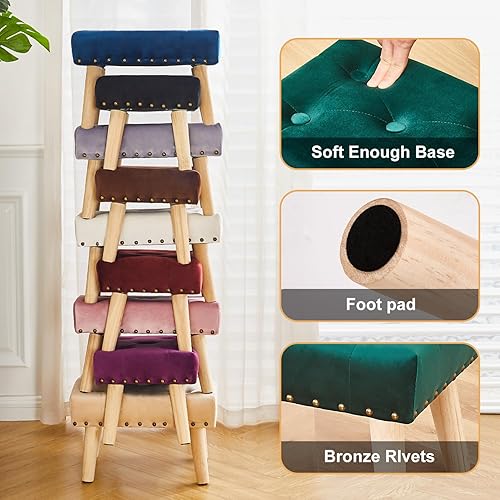 Miniatura 6 de Cpintltr Reposapiés pequeño otomano, otomano suave remachado de terciopelo con patas de madera, sofá reposapiés adicional para sala de estar,