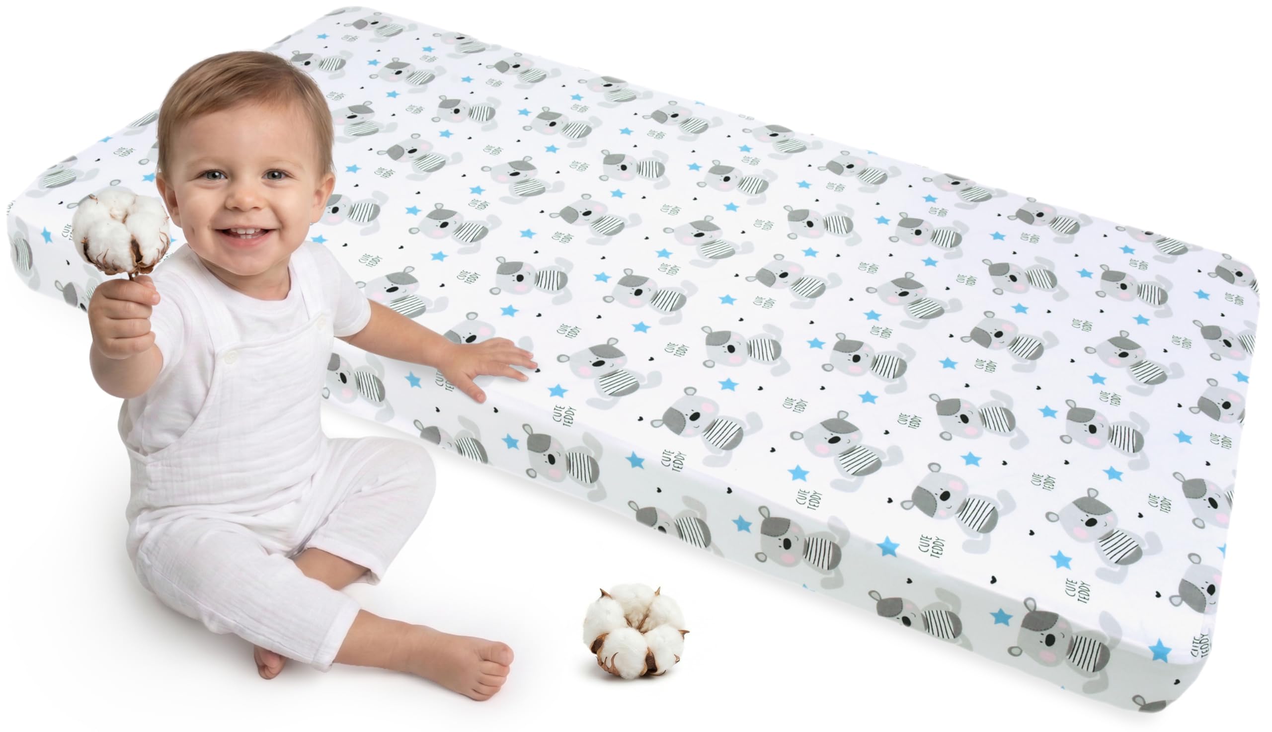 Medi Partners Fitted Sheet 60x120 cm 100% Cotton Baby Bed Linen Mattress Cot (Teddy)