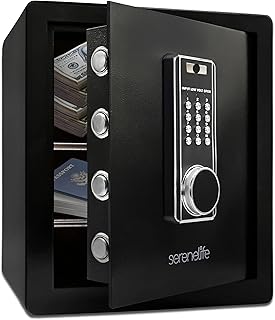 SereneLife caja fuerte electronica grande, Diseño duradero, Digital, Facil de usar, Sistema de alarma, Llave oculta, Ideal para el hogar y oficina, 38cms x 32cms x 45cms
