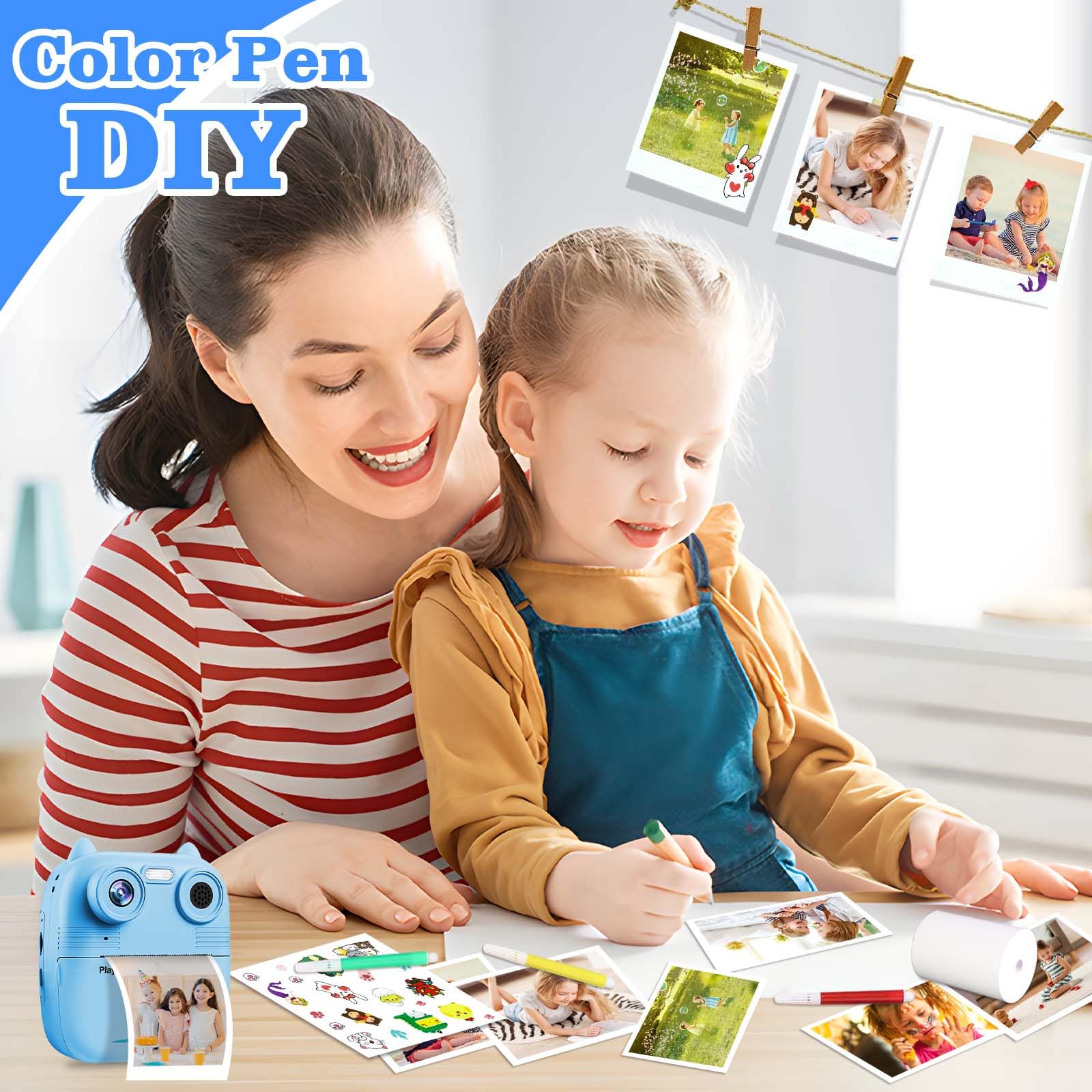 Appareil photo pour enfants à impression instantanée pour filles et garçons, appareil photo numérique HD 1080p pour enfants avec carte SD de 32 Go et papier d'impression instantanée pour