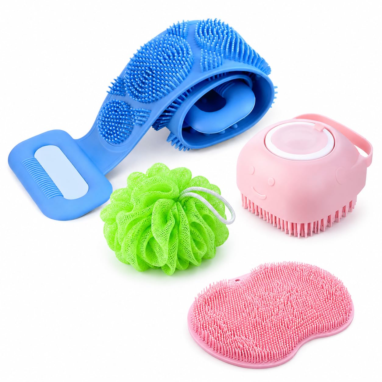 4 in 1 Silicone Bathing Combo Set | Body Bath Belt, Body Scrubber, Loofah Sponge & Foot Scrubber | Deep Cleaning & Exfoliating Bath Kit | Back Scrubber for Men & Women | Hygienic, Quick Dry Bath Accessories (Multicolor)-image-28