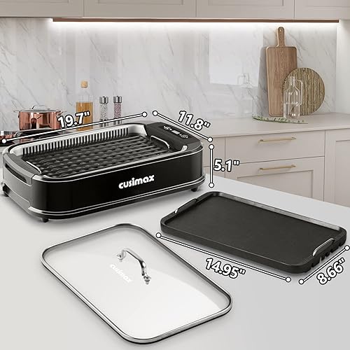 Miniatura 7 de CUSIMAX Parrilla de interior, parrilla eléctrica sin humo, parrilla coreana de barbacoa de 1500 W, plancha eléctrica con pantalla LED inteligente y