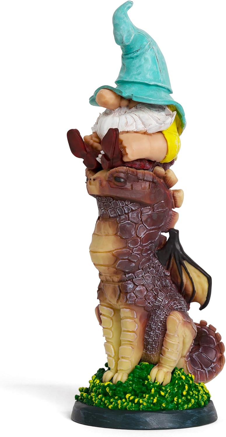 Enchanting Gnome Dragon Rider 12 in - Indoor-Outdoor Home and Garden Decor Statues for Your Yard, Lawn, Front Door , Porch or Patio - Large Gnomes for Spring Summer and Fall - Gifts For Gnome Lovers