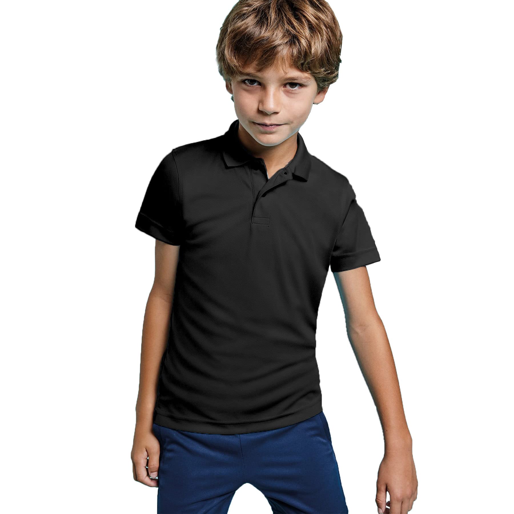 KINKIES Polo Deporte con Manga Corta para niños, Cuello clásico y Tres Botones - Camiseta Deportiva Unisex Transpirable de Colores