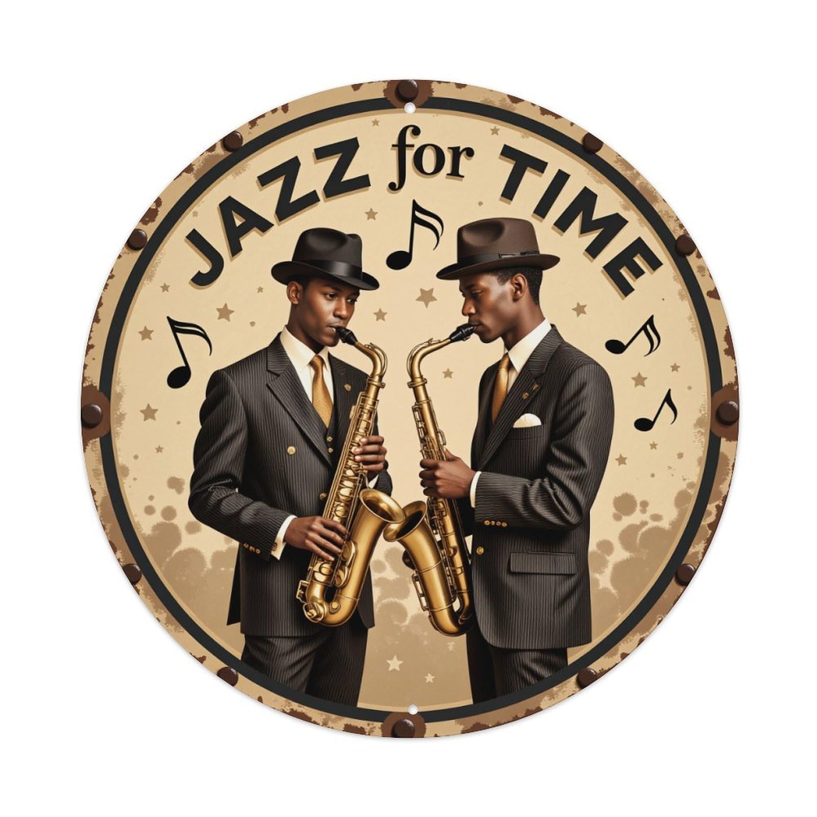 Jdfenggu Vintage Jazz Musicians Playing Saxophones Style Retro Metal Tin Sign, Metal Poster For Bar, Home, Man Cave, Kitchen, Laundry Room Art Decor 8X8 Inch