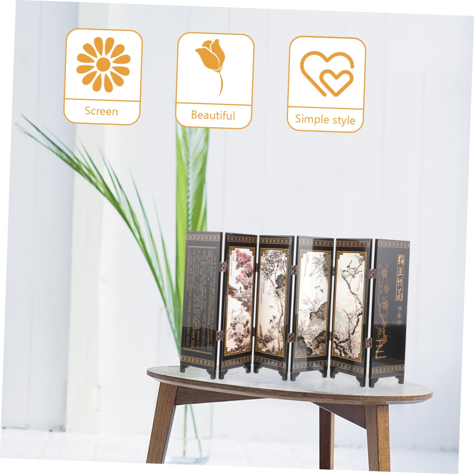 Amazon｜Happyyami ミニ漆器屏風装飾品 アンティークスル折りたたみ