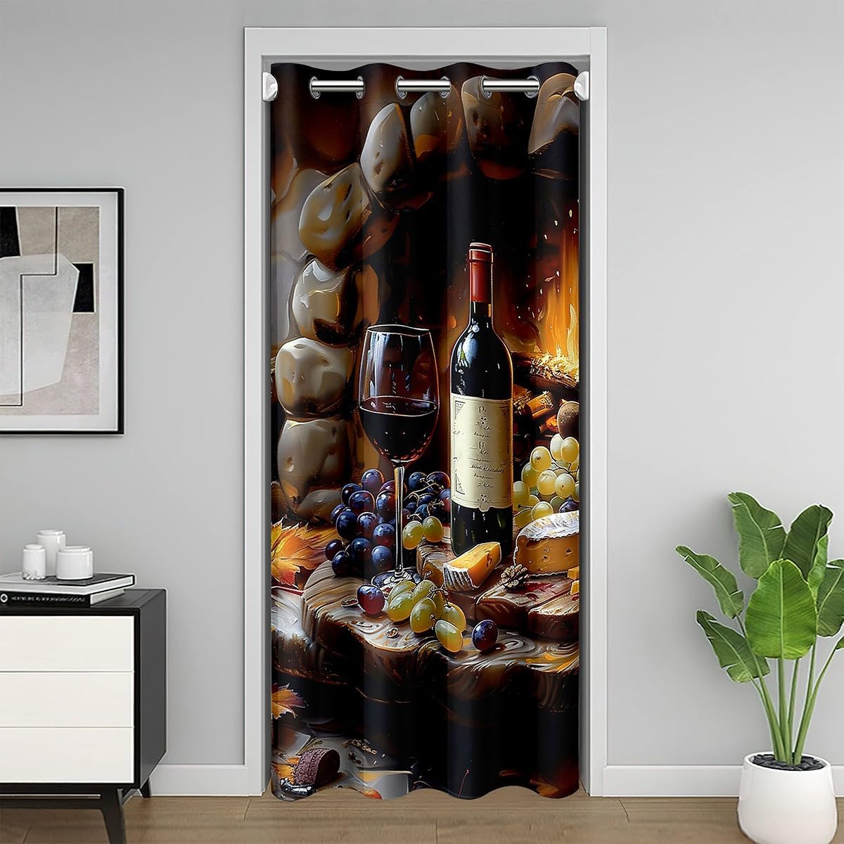Red Wine Kids Door Curtain,Tropical Grape Fruit Rustic Cabin Farmhouse Blackout Curtain Bedroom Doorway Living Room,Valentine's Day Romantic Brown Privacy Door Drape 1 Panel,60" W X 80" L
