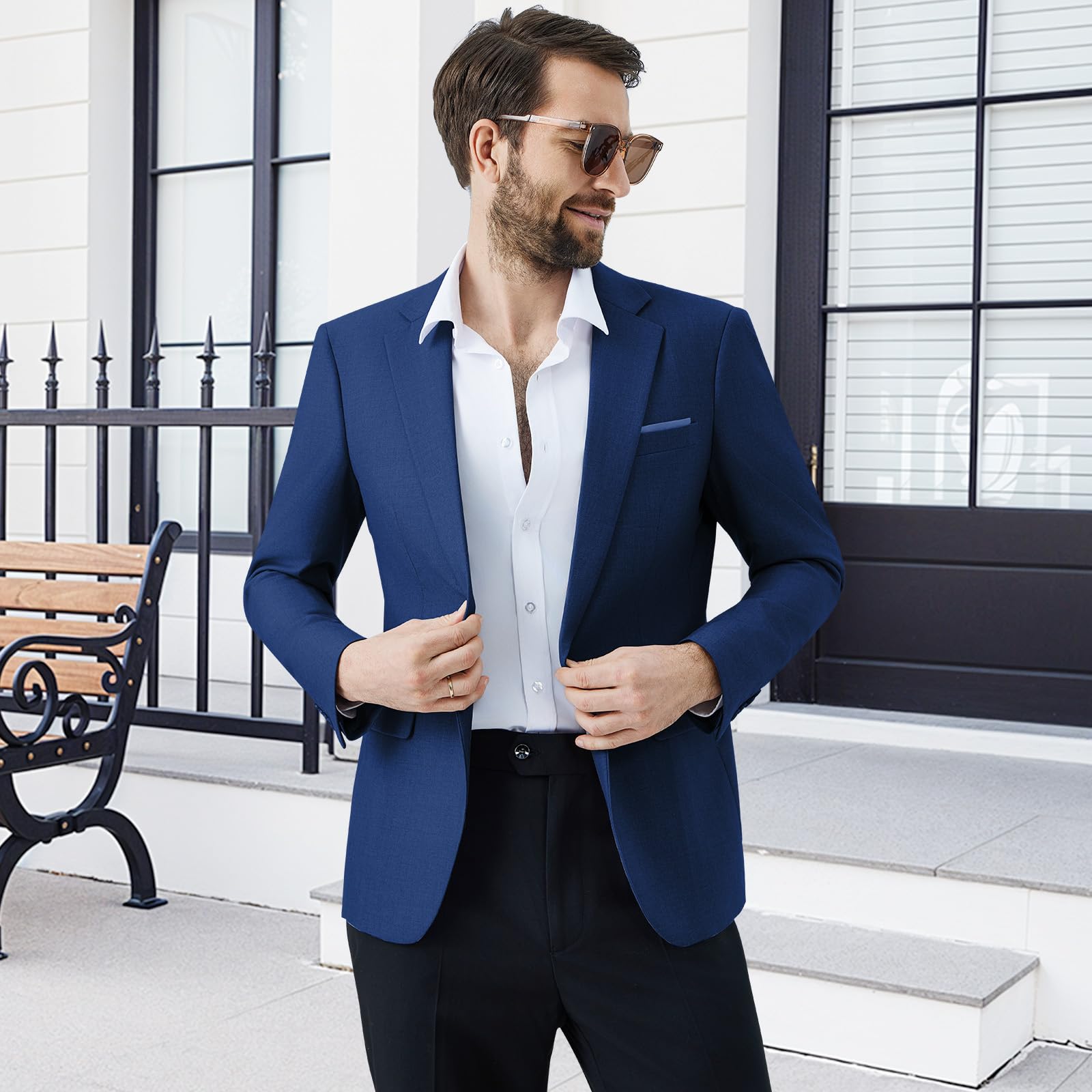 Blazer para Hombre Slim Fit 1 Botón Chaqueta de Traje de Hombre Negocio Boda Blazers Business