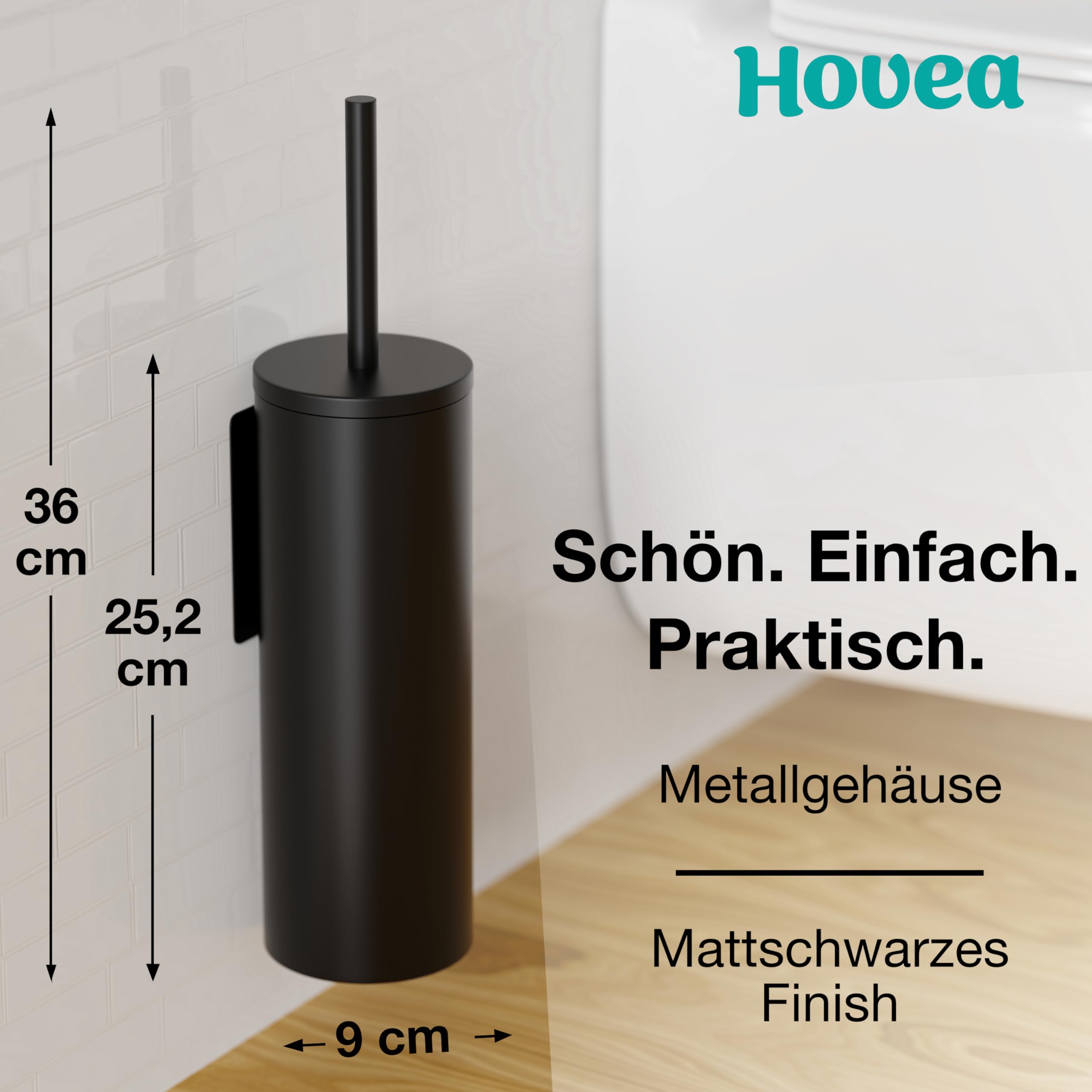 Klobürste Wandmontage Schwarz - Toilettenbürste Silikon & Metall - Wand WC-Bürste Ohne Bohren - Wandbefestigung mit Sticker oder Schraube - Klobürstenhalter - WC3610