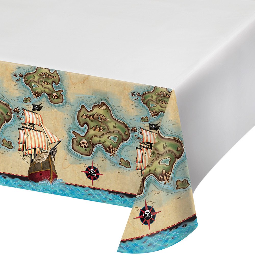 Creative Converting Pirates Map Plastic Tablecover, 102-Inch Length X 54-Inch Width