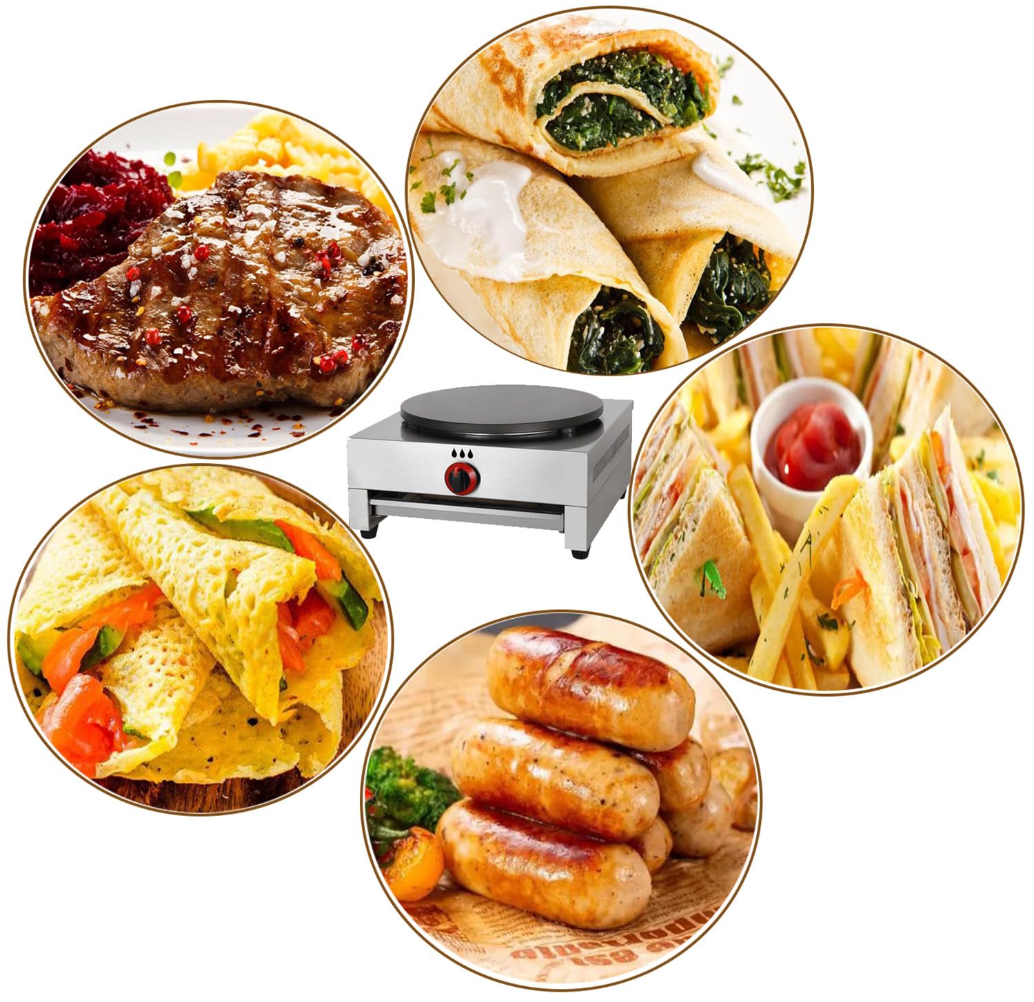 Maszyna do naleśników do naleśników, nieprzywierająca patelnia ze stali nierdzewnej, regulowana siła ognia, do chleba płaskiego, Blintzes, komercyjna