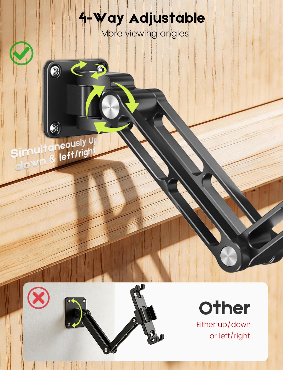 OHLPRO Supporto da parete per tablet magnetico in alluminio, girevole con giunto a 360°, compatibile con iPad Pro Air Mini, Galaxy Tab, iPhone, 4,7-13 pollici