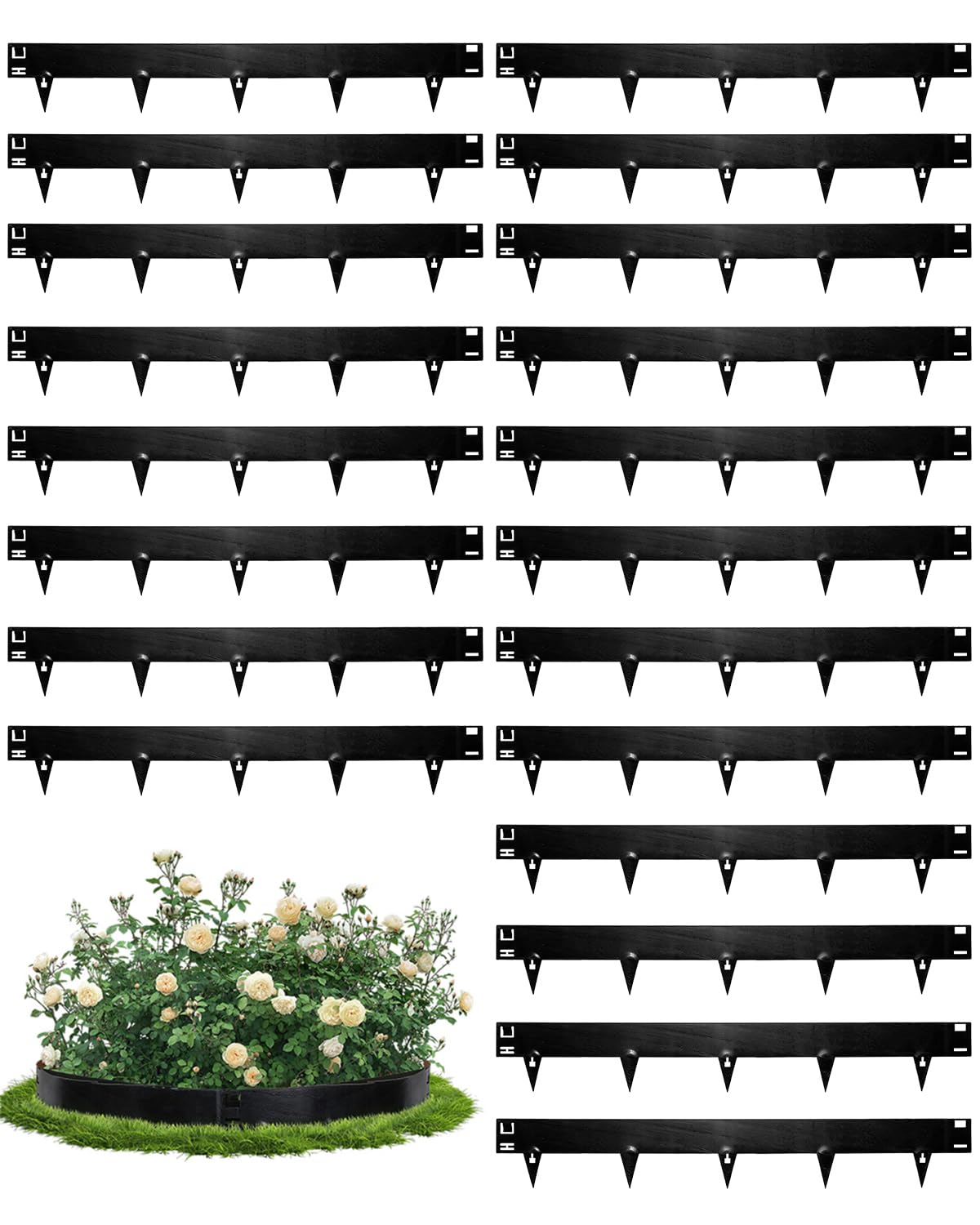 Bellanny Corten Steel Lawn Edging, 20Pcs Metal Garden Edging, 107.5x20cm Flexible Decorative Garden Edge Border | Classic Grass Landscape Edging, Pathway Edge Strip Flower Bed Edging,Total 21.5M-Black