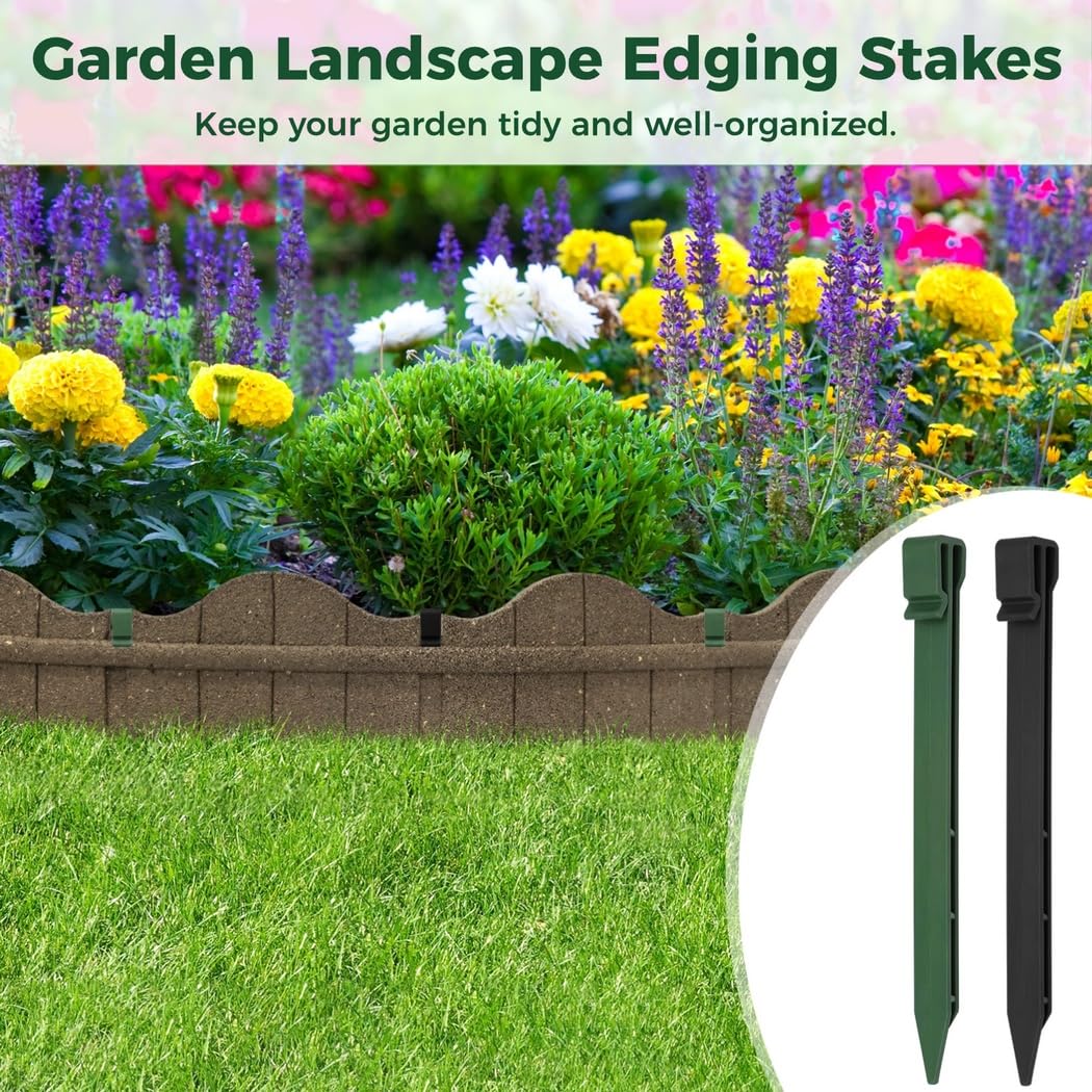 50 estacas de borde de paisaje, estacas de valla de jardín de 10 pulgadas, estacas de anclaje de plástico resistente, estacas de tablero de terraza, estacas de red resistentes para bordes y fijación