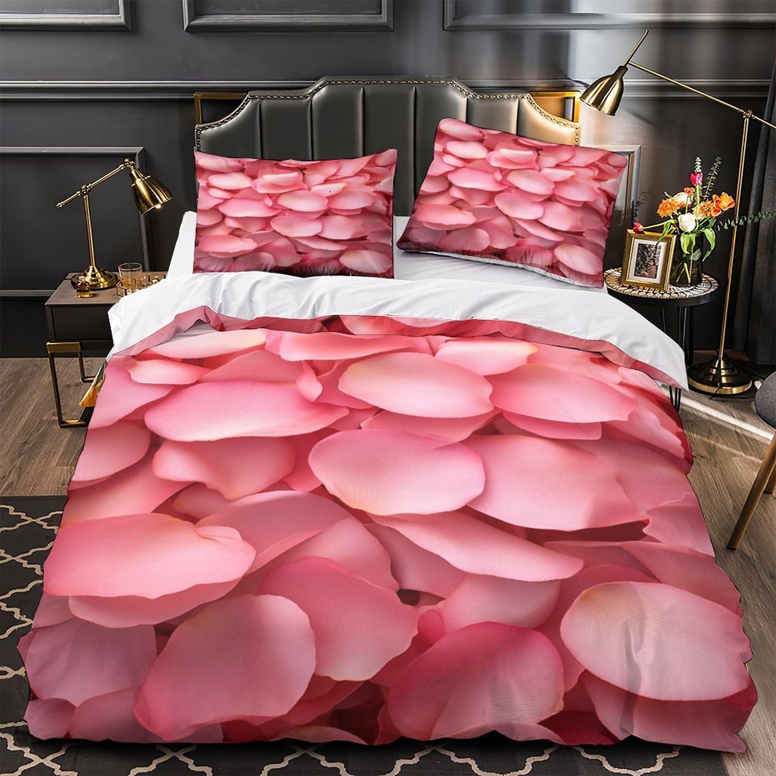 Parure de lit rose avec housse de couette en microfibre 3D 135x200cm pour lit simple ado